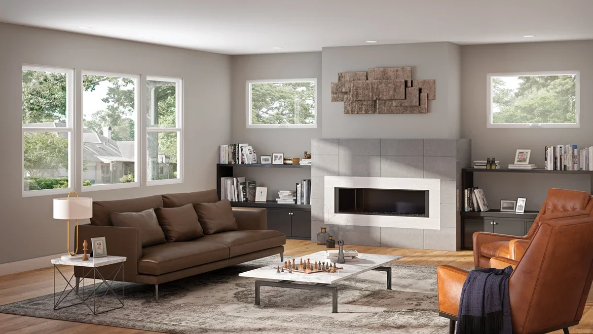 Front living area showing wall of window combinations