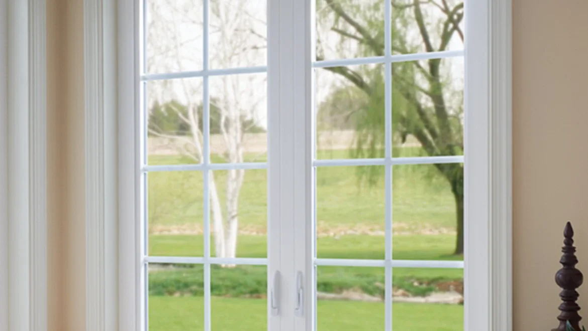 Bathroom facing white casement windows