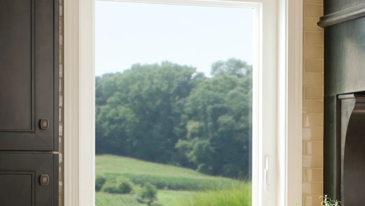 White Casement window above kitchen countertop