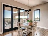 Dining room area facing sliding doors