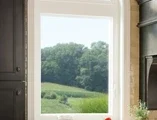 White Casement window above kitchen countertop