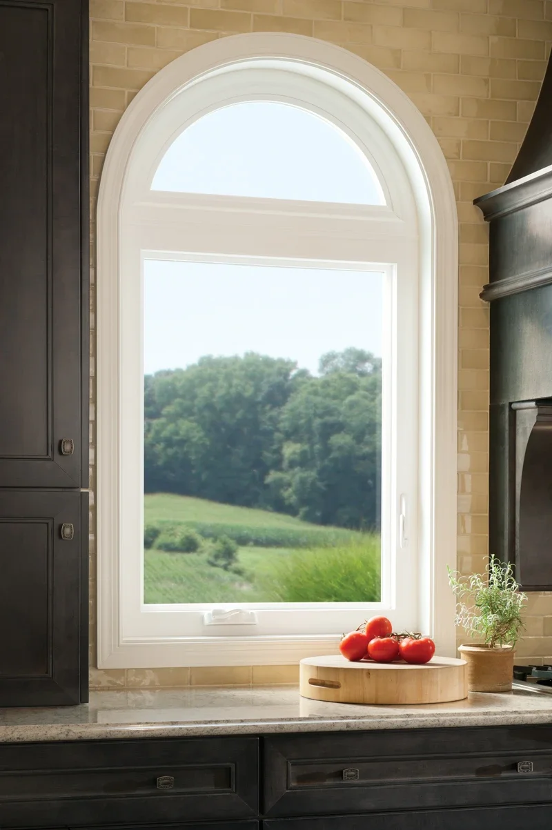 White Casement window above kitchen countertop