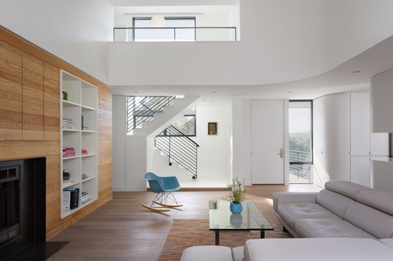 Milgard Thermally Improved Aluminum Windows and Sliding Patio Door Interior View Milgard Thermally Improved Aluminum Windows and Sliding Patio Door from Interior of Home with Wrought Iron Horizontal Stair Railing and Built in Shelves