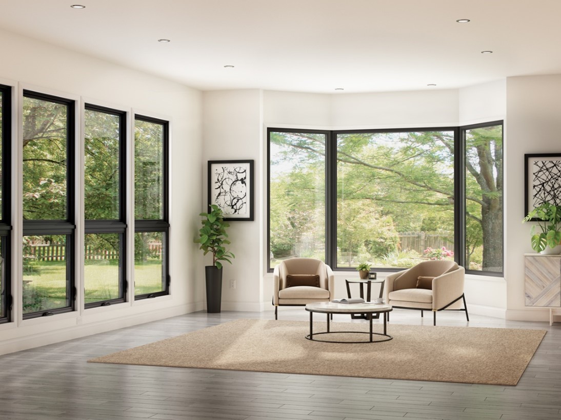 Ultra Series | C650 Black Frame Windows sitting area with bay window