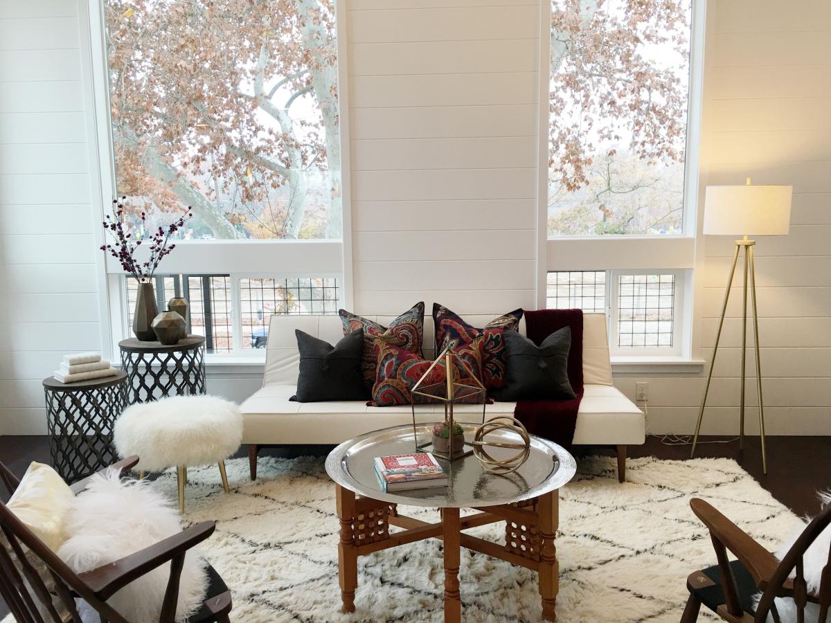 living room with vinyl windows