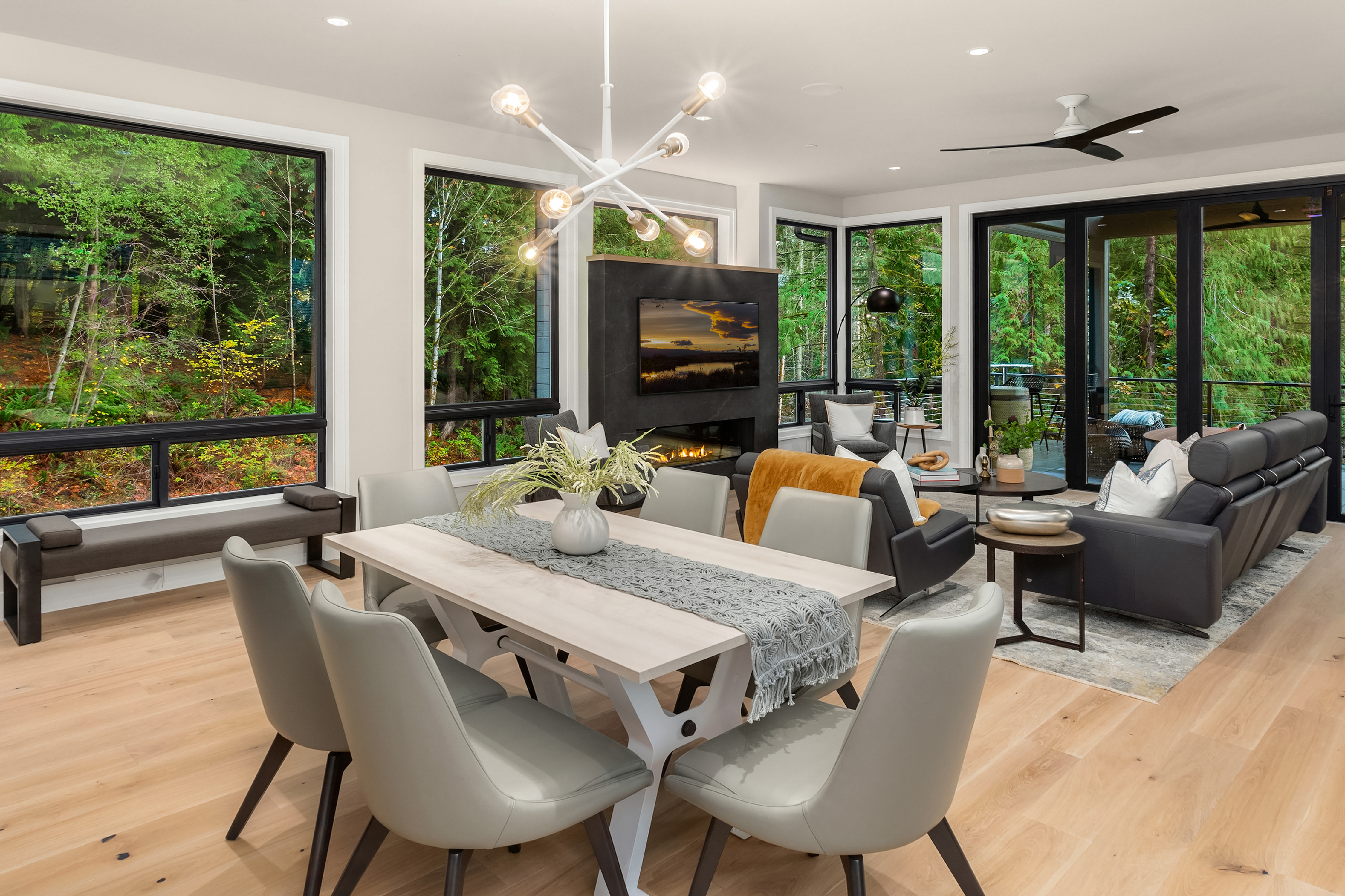 Milgard® Ultra™ Series | C650 fiberglass windows in Black Bean in Idea House 2021 main living area