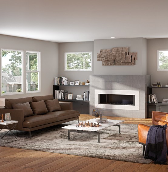 Front living area showing wall of window combinations