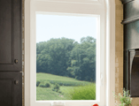 White Casement window above kitchen countertop