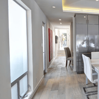 Dining room area with awning windows on the left
