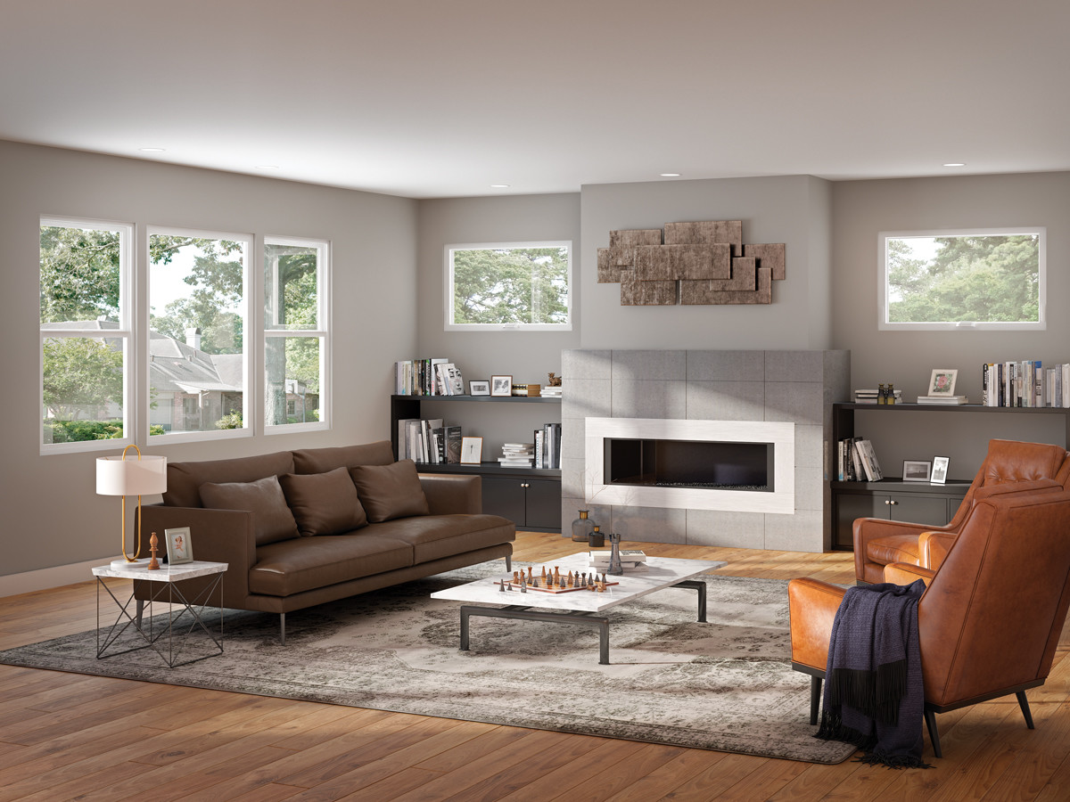 Front living area showing wall of window combinations