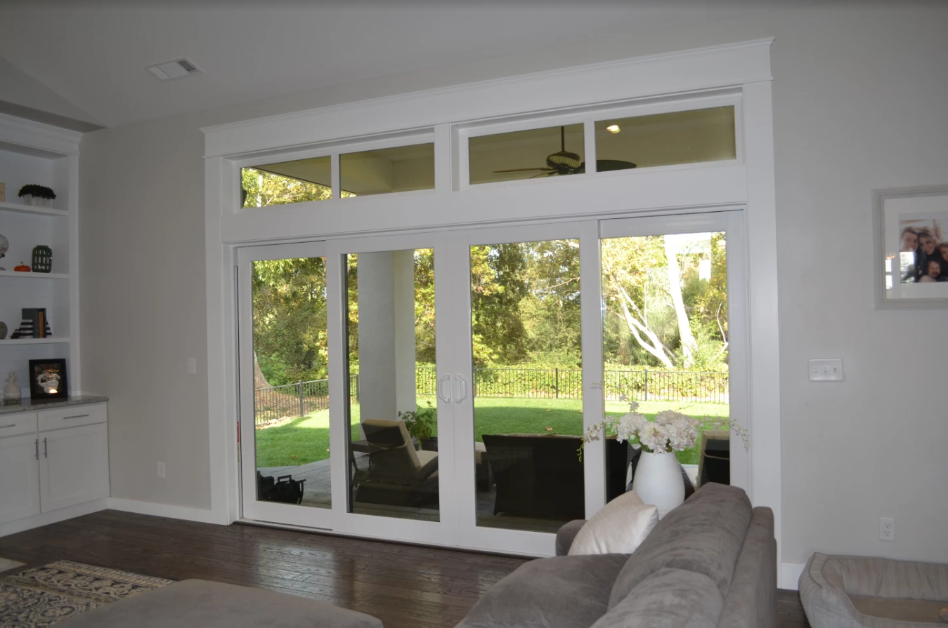 Vinyl sliding French patio doors with transoms