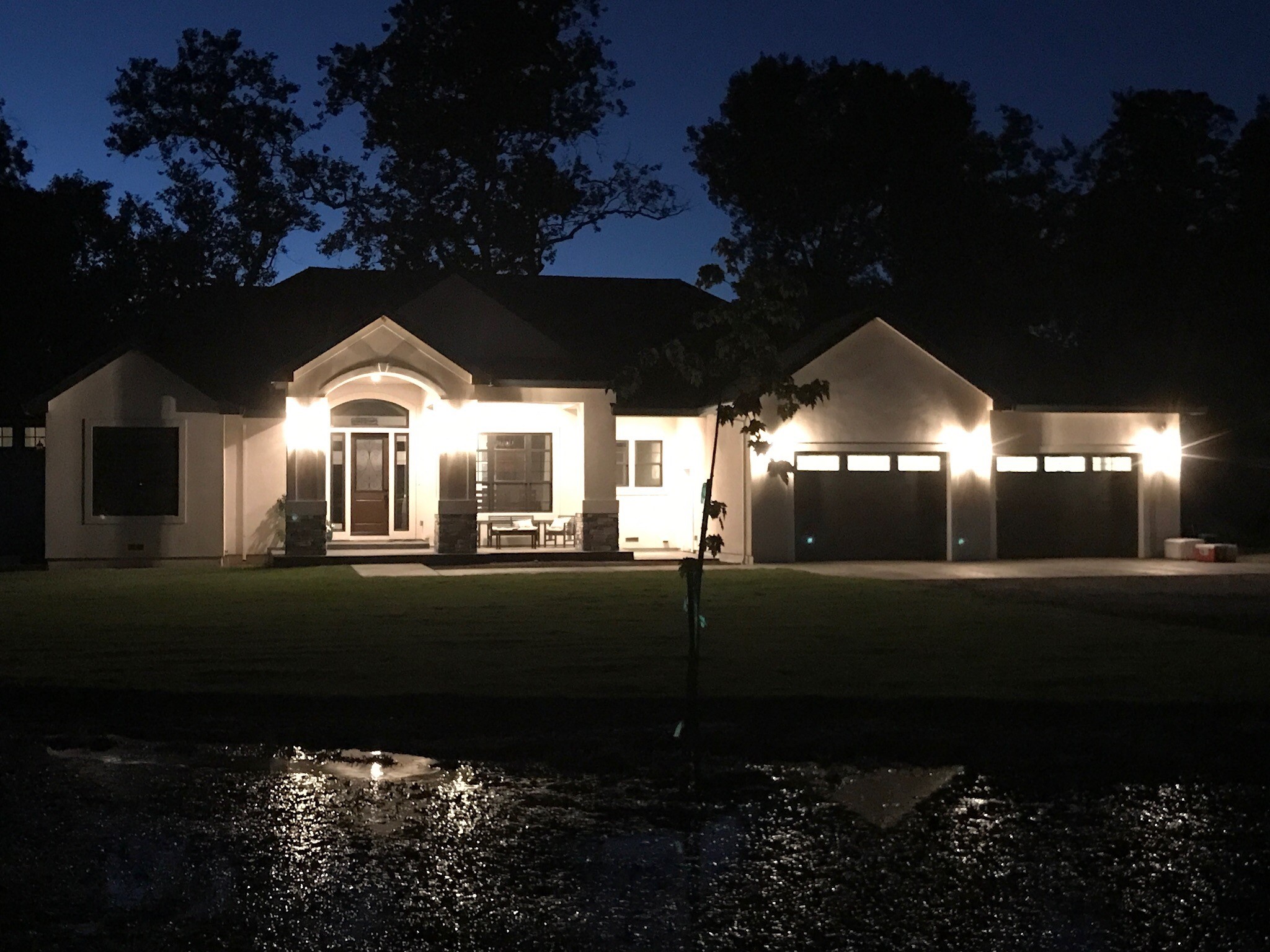 Evening view showing a completed dream home