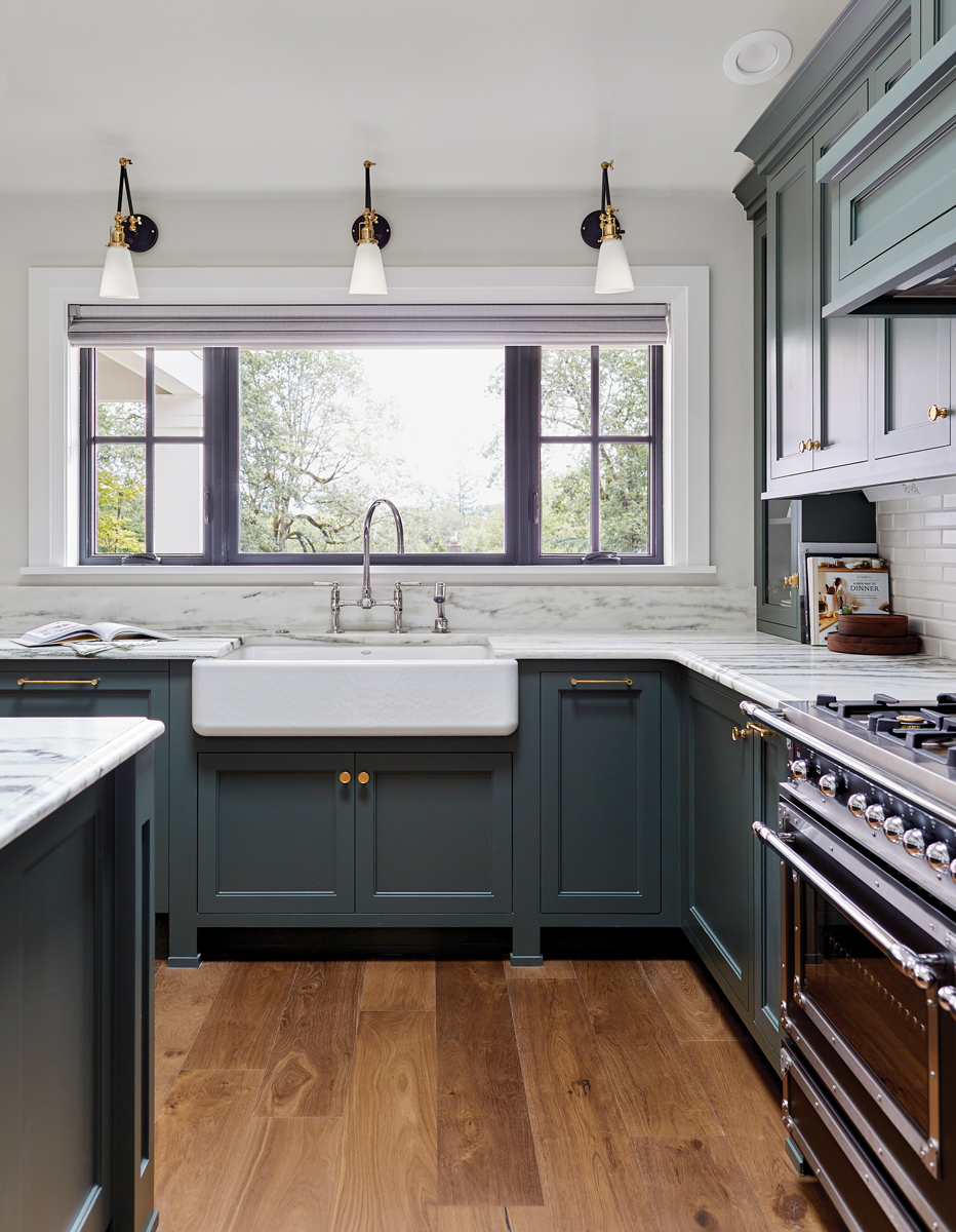 Black combination kitchen windows with grids on both sides. 