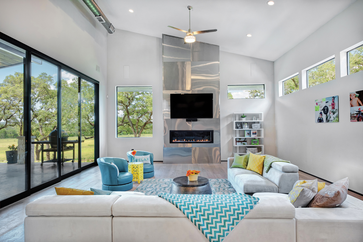 Large sliding patio door in living room 