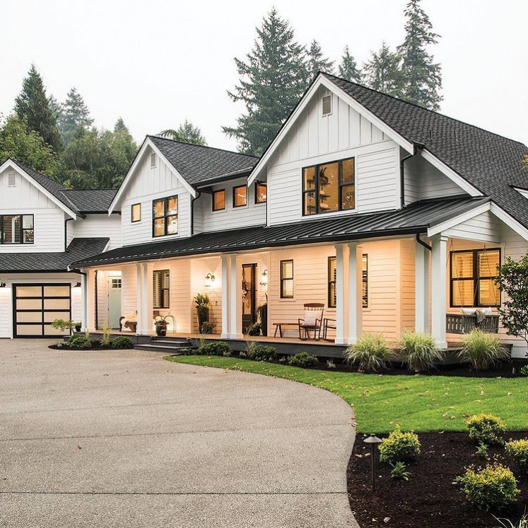 A Modern White Farmhouse with Black Windows